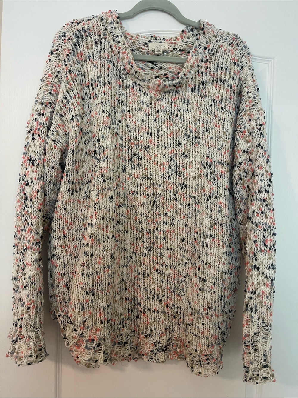 Cozy Speckled Knit Women's Sweater - Cream with Pink & Black Specks